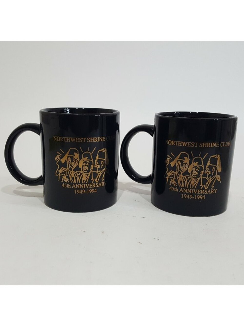 2 Vint Masonic Freemason Mason Fraternal Shriner Coffee Mug Tea Cup Black 1994